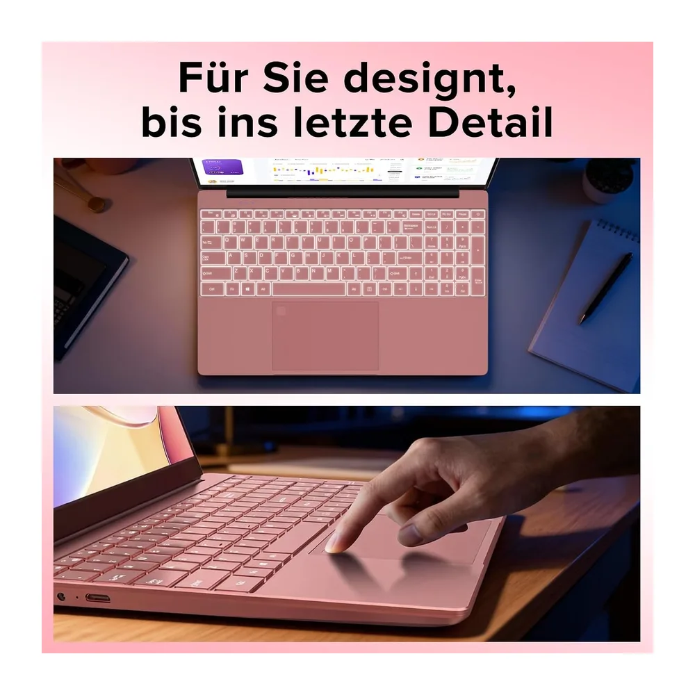 Laptop 15,6 Zoll 8GB RAM 256GB SSD Notebook Full HD IPS Display Roségold Hintergrundbeleuchtete Tastatur — 6
