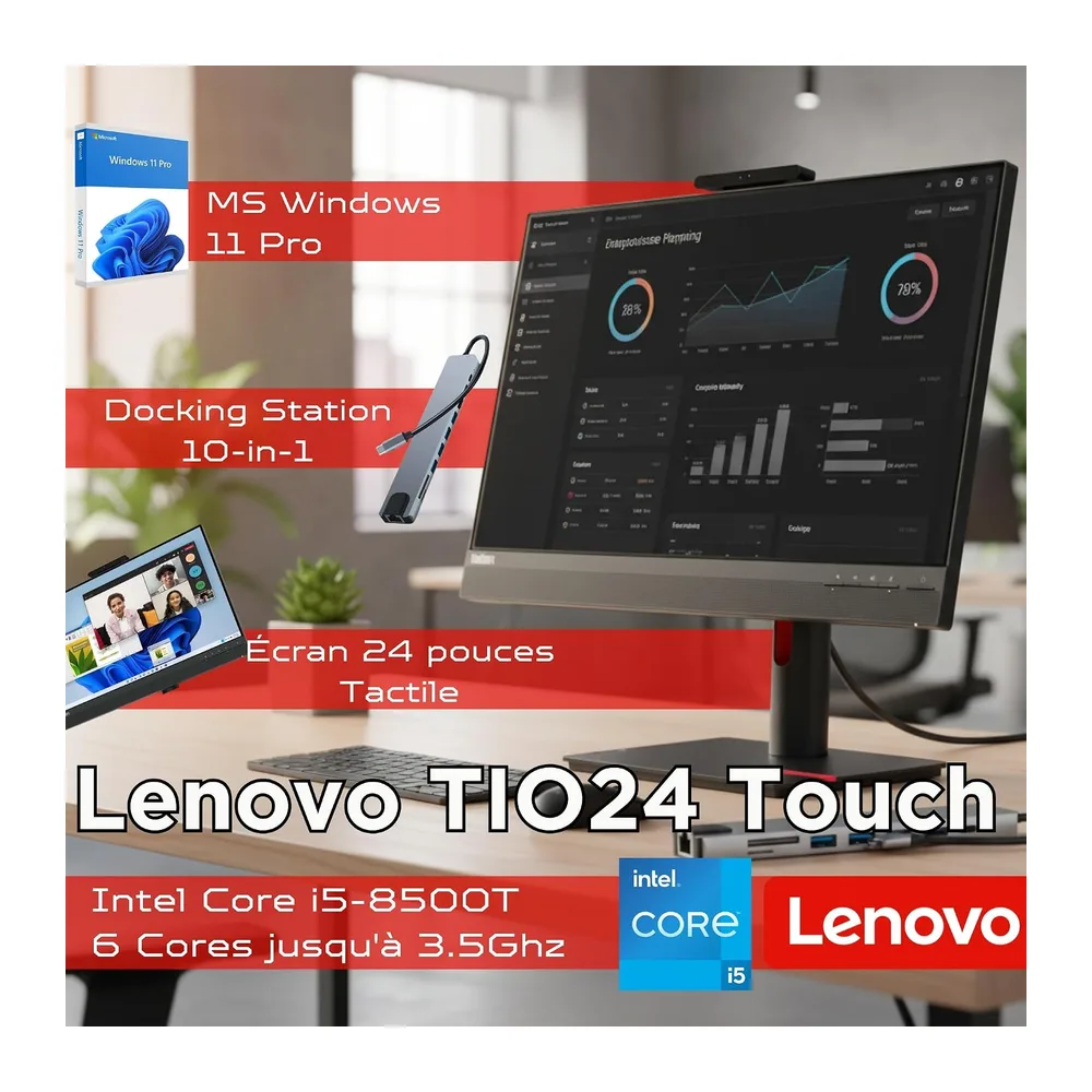 Lenovo All-in-One 24"-Touchscreen, Intel Core i5-8500 (bis zu 3,50 GHz), 16 GB RAM, 512 GB SSD, Windows 11 — 2