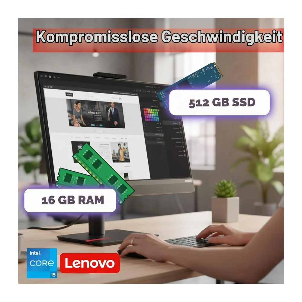 Lenovo All-in-One 24"-Touchscreen, Intel Core i5-8500 (bis zu 3,50 GHz), 16 GB RAM, 512 GB SSD, Windows 11 — 3