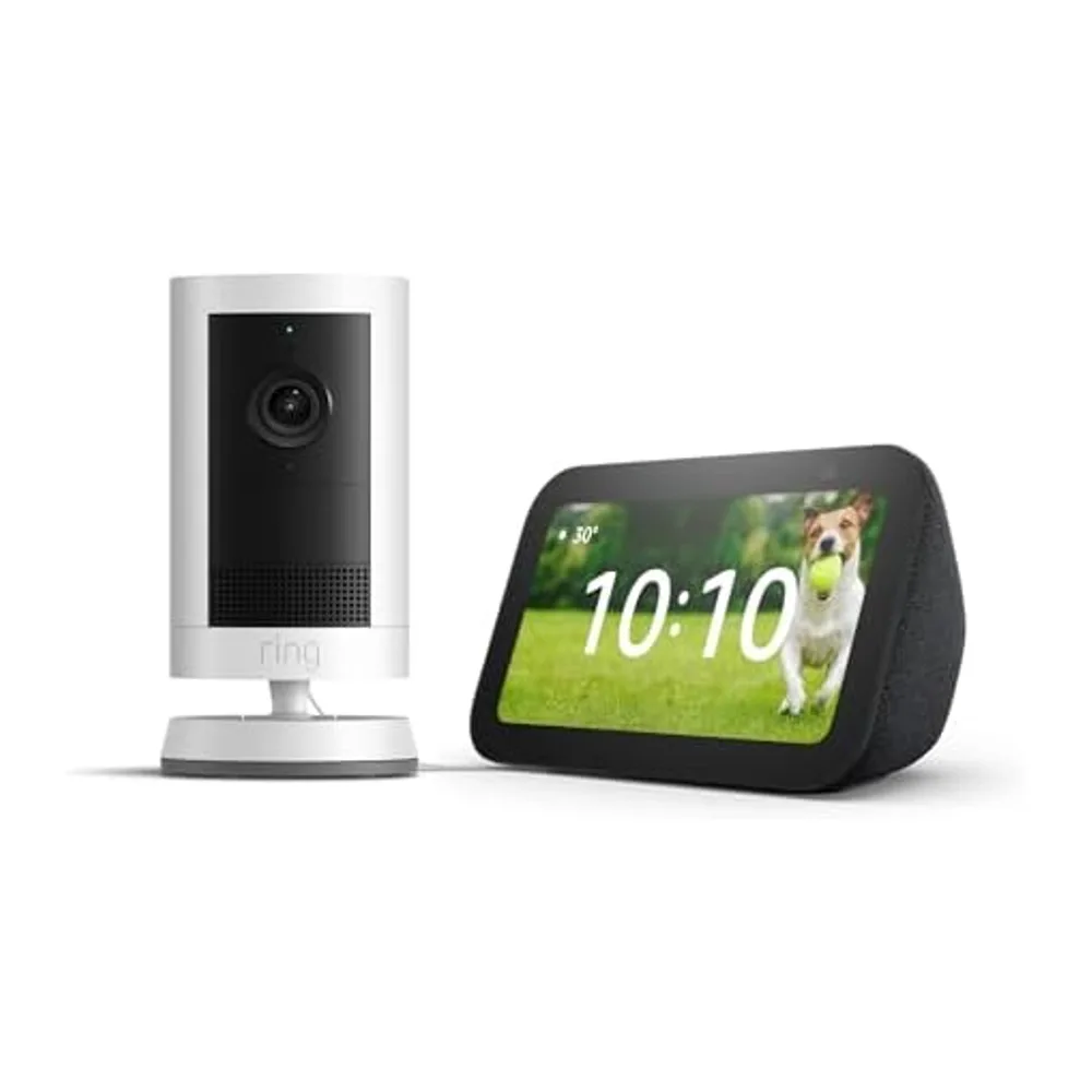 Echo Show 5 (Neueste Generation), Anthrazit + Ring Außenkamera Plus Akku (Outdoor Camera Plus neueste