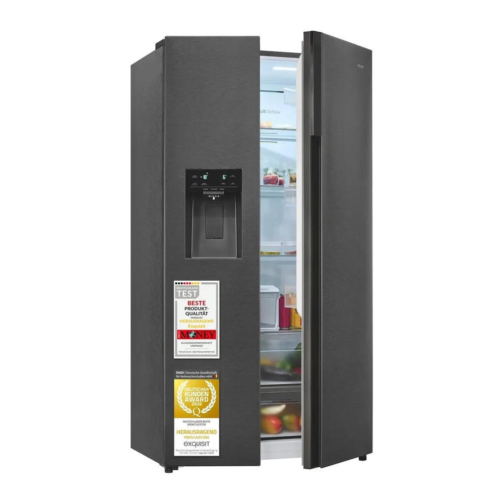 Exquisit Side-by-Side Kühlschrank 528 l – No Frost & Wasserspender [Energieklasse C]