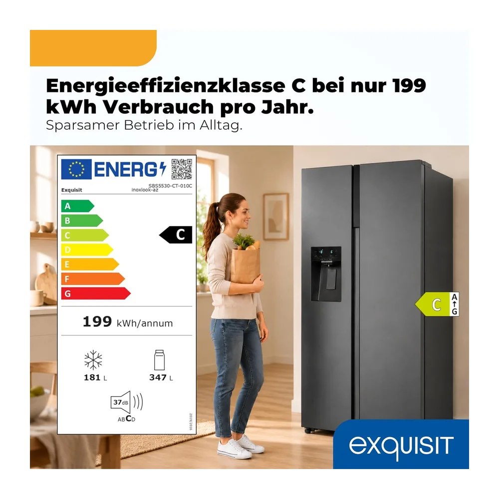 Exquisit Side-by-Side Kühlschrank 528 l – No Frost & Wasserspender [Energieklasse C] — 2
