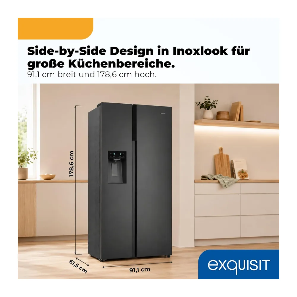 Exquisit Side-by-Side Kühlschrank 528 l – No Frost & Wasserspender [Energieklasse C] — 3