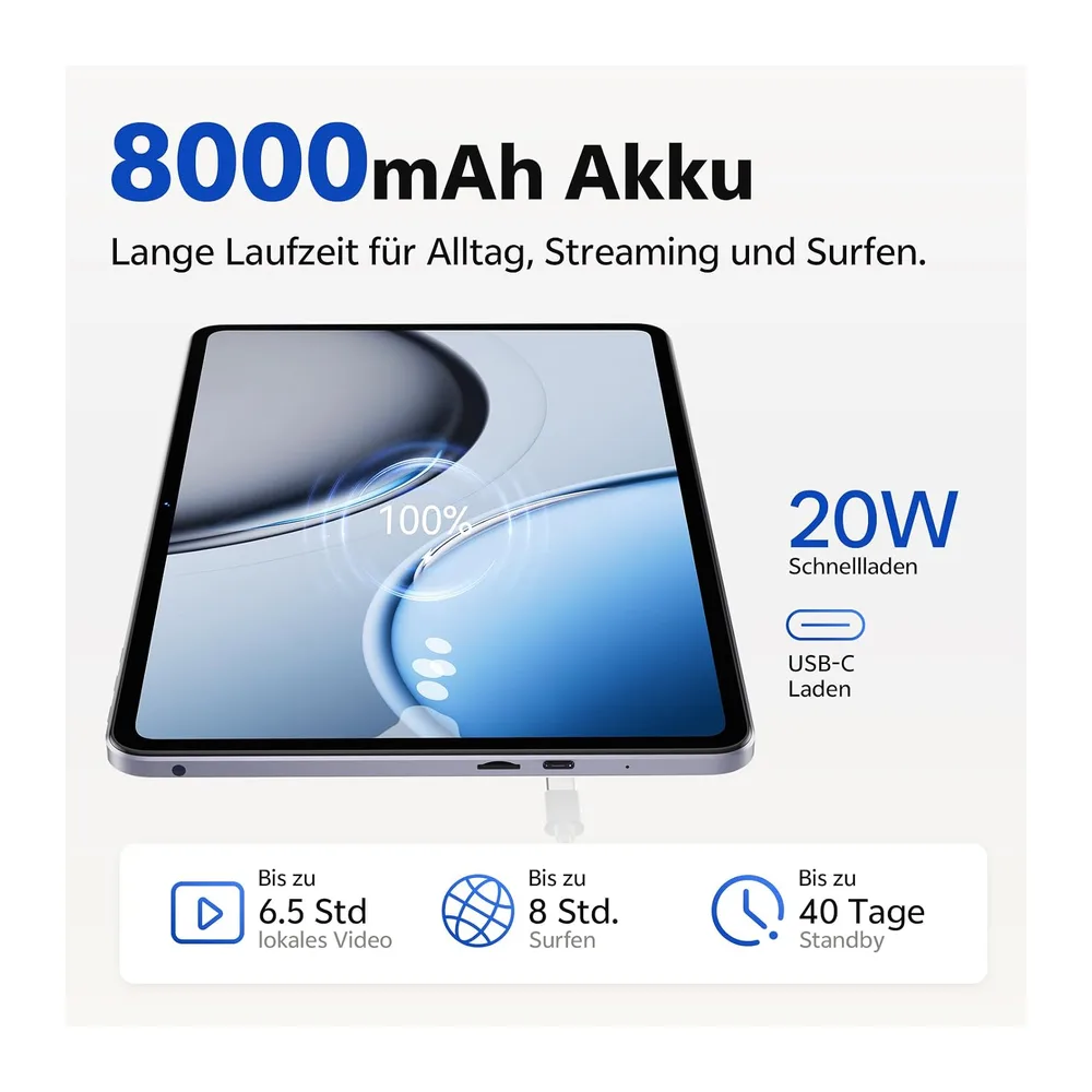 Tablet 12 Zoll, 40GB RAM, 128GB ROM, Unisoc T7280 Octa-Core 2,2GHz, 20W PD — 6