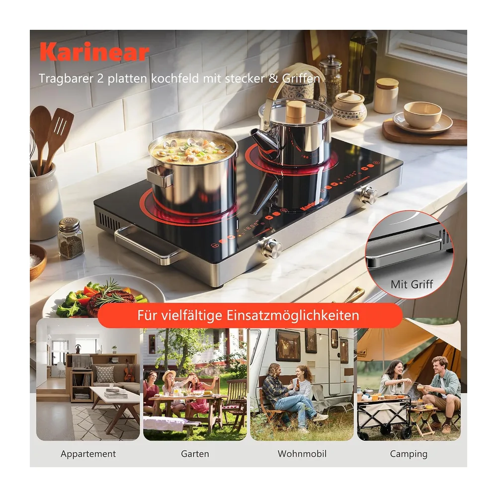 Karinear Kochplatten 2er Elektrisch mit Griff — 3