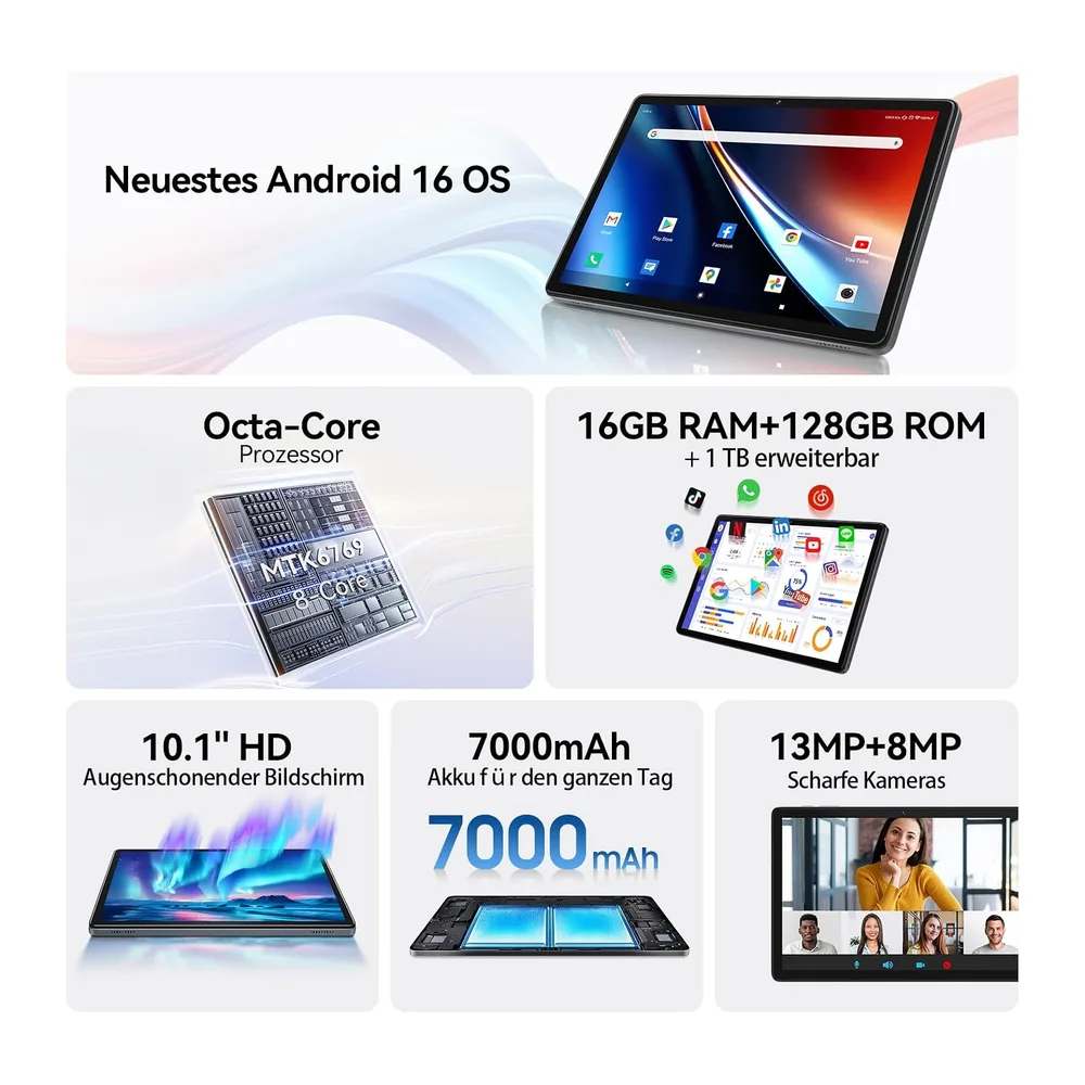 Tablet 10 Zoll Android 16 Octa-Core Tablet 16GB RAM + 128GB Tablets mit Tastatur Maus & Stift — 2