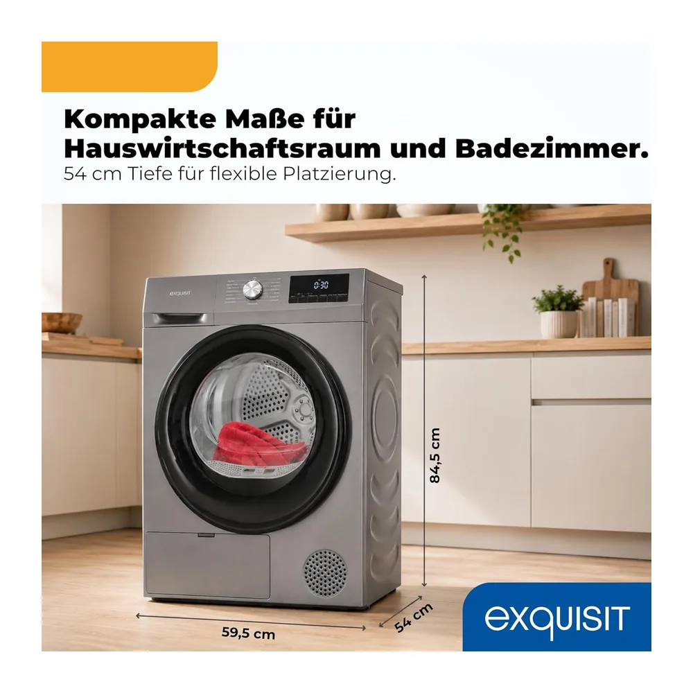 Exquisit Wärmepumpentrockner 7 kg - 15 Programme, Titanium Grau [Energieklasse E] — 3