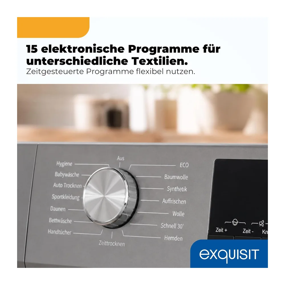Exquisit Wärmepumpentrockner 7 kg - 15 Programme, Titanium Grau [Energieklasse E] — 6