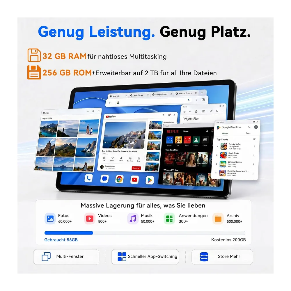 Tablet 11 Zoll Android 16 mit Tastatur, 32GB+256GB, 2TB, 90Hz, 8000mAh — 2