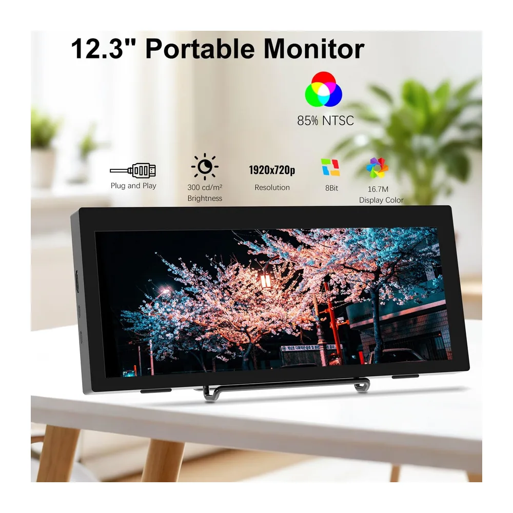 12,3 Zoll Mini Monitor,1920x720 Stretched Bar Format aus Metall — 2