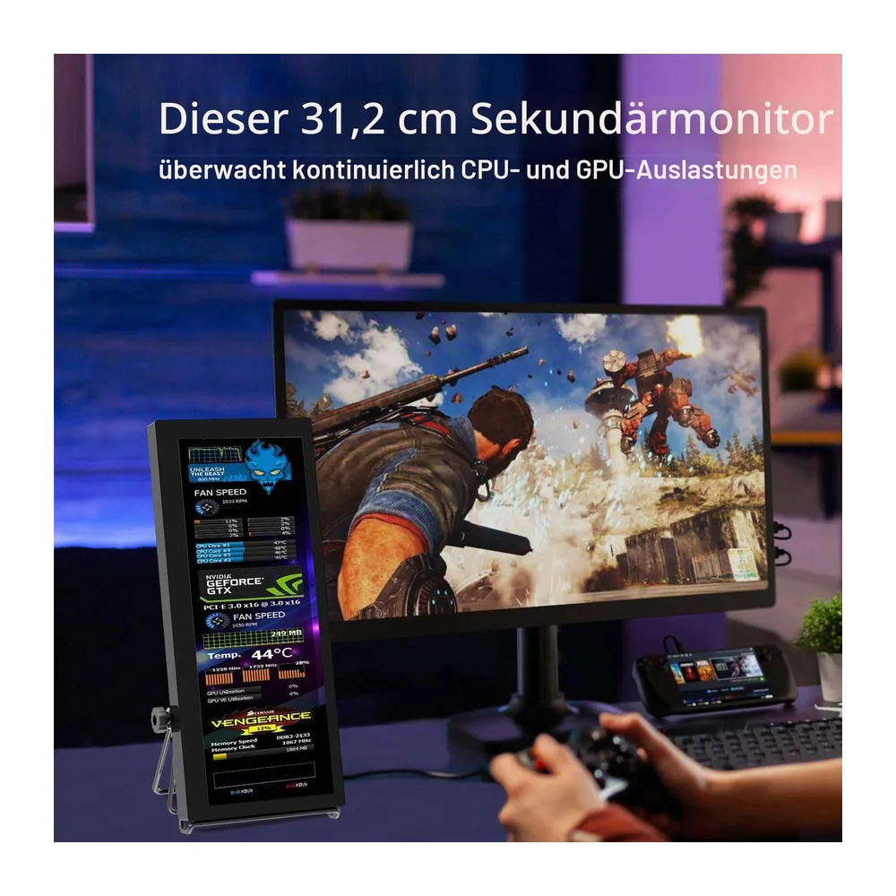 12,3 Zoll Mini Monitor,1920x720 Stretched Bar Format aus Metall — 4