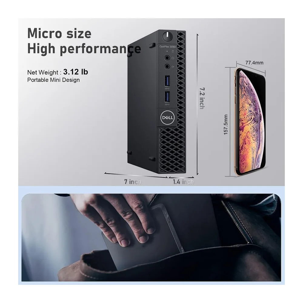 Dell Optiplex 3060 Mini Desktop-PC, Intel Core i5-8400T, 8 GB RAM, 256 GB SSD, US-Tastatur, QWERTY, WLAN, — 4