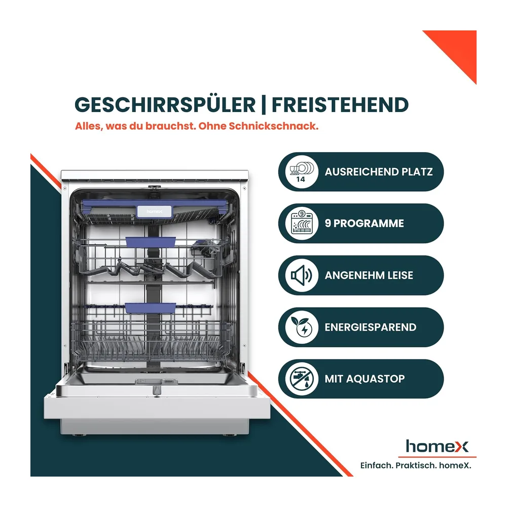 homeX DWFS601442A-S Geschirrspüler 60 cm Spülmaschine freistehend EEK A [Energieklasse A] — 2