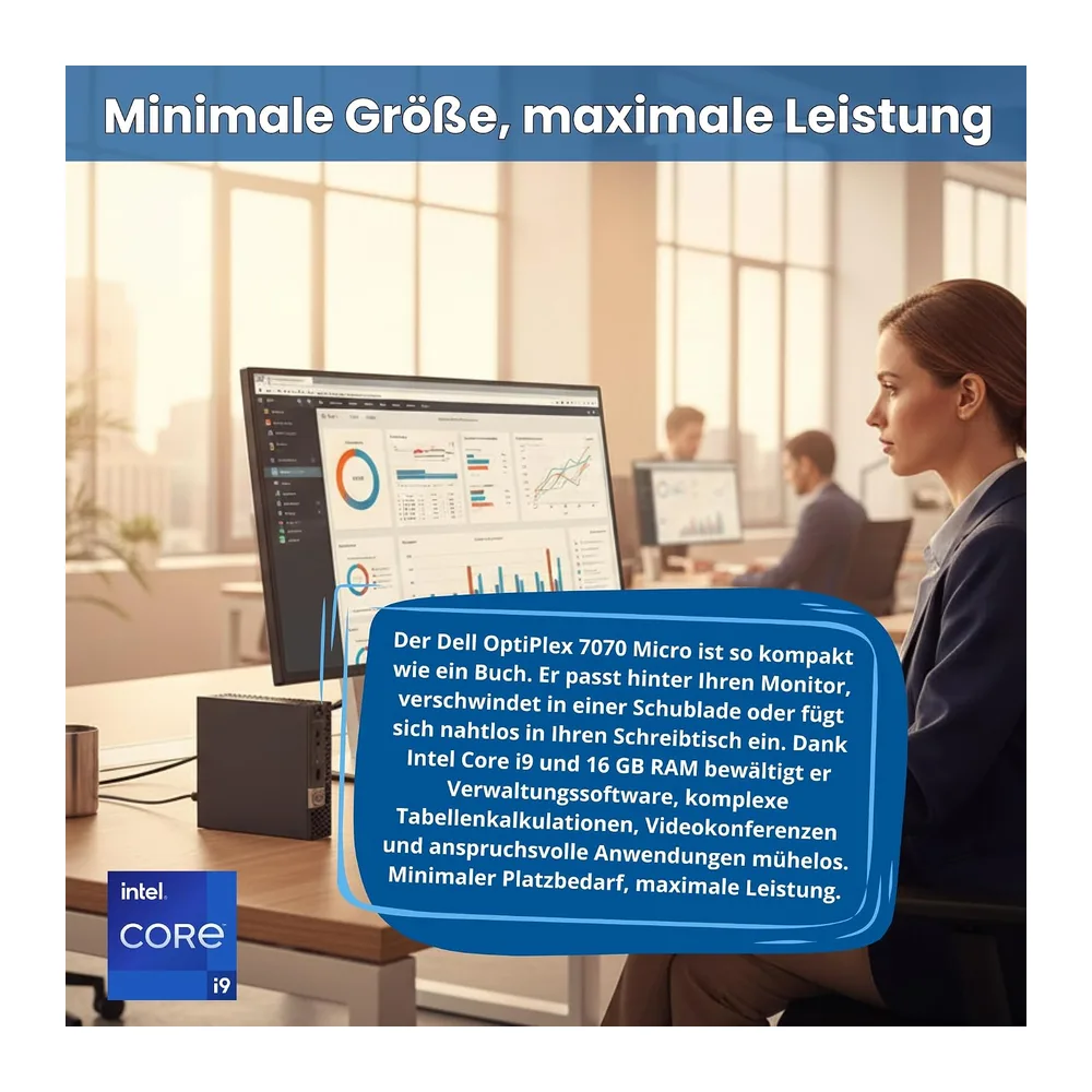 Dell OptiPlex 7070 Kompakter Mini-PC | Intel Core i9-9900, 8 Kerne, 16 Threads, Turbo bis 5,0 GHz | 16 GB — 4
