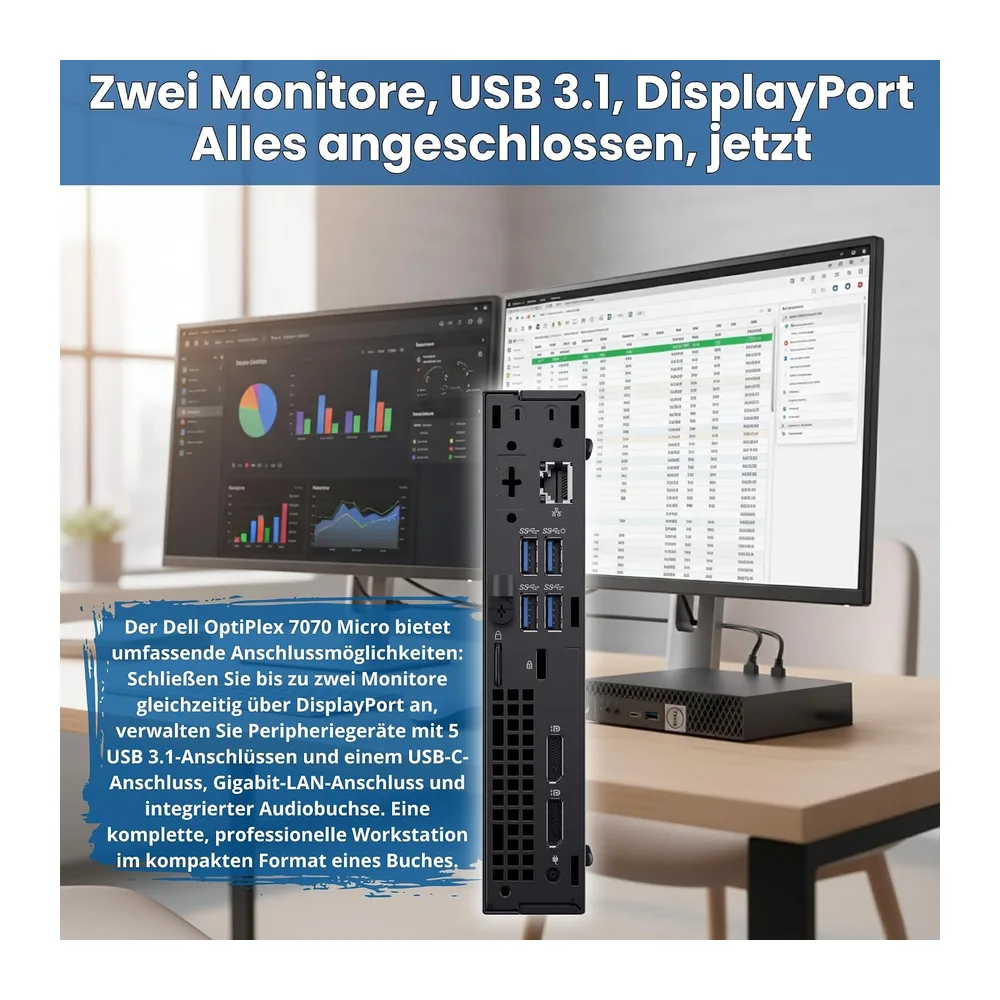 Dell OptiPlex 7070 Kompakter Mini-PC | Intel Core i9-9900, 8 Kerne, 16 Threads, Turbo bis 5,0 GHz | 16 GB — 6