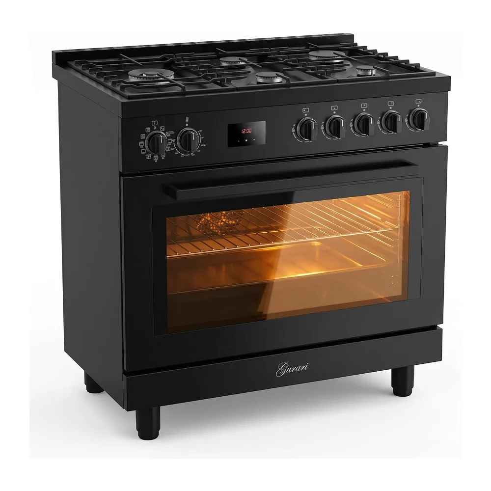 Gurari Gasherd 90 cm GCH E 818 BL • Gas Elektro Standherd Schwarz • 126L XXL Backofen mit Air Fry & Drehspieß — 3