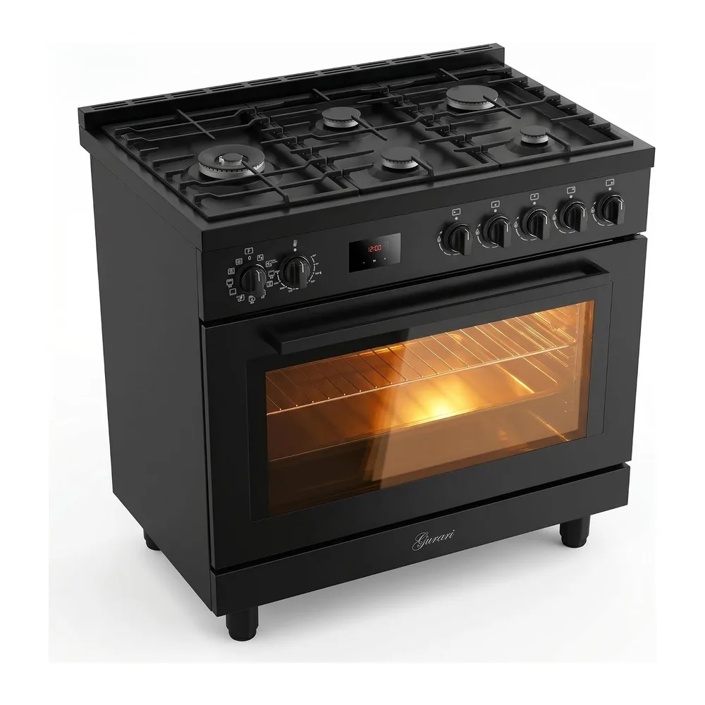 Gurari Gasherd 90 cm GCH E 818 BL • Gas Elektro Standherd Schwarz • 126L XXL Backofen mit Air Fry & Drehspieß — 4