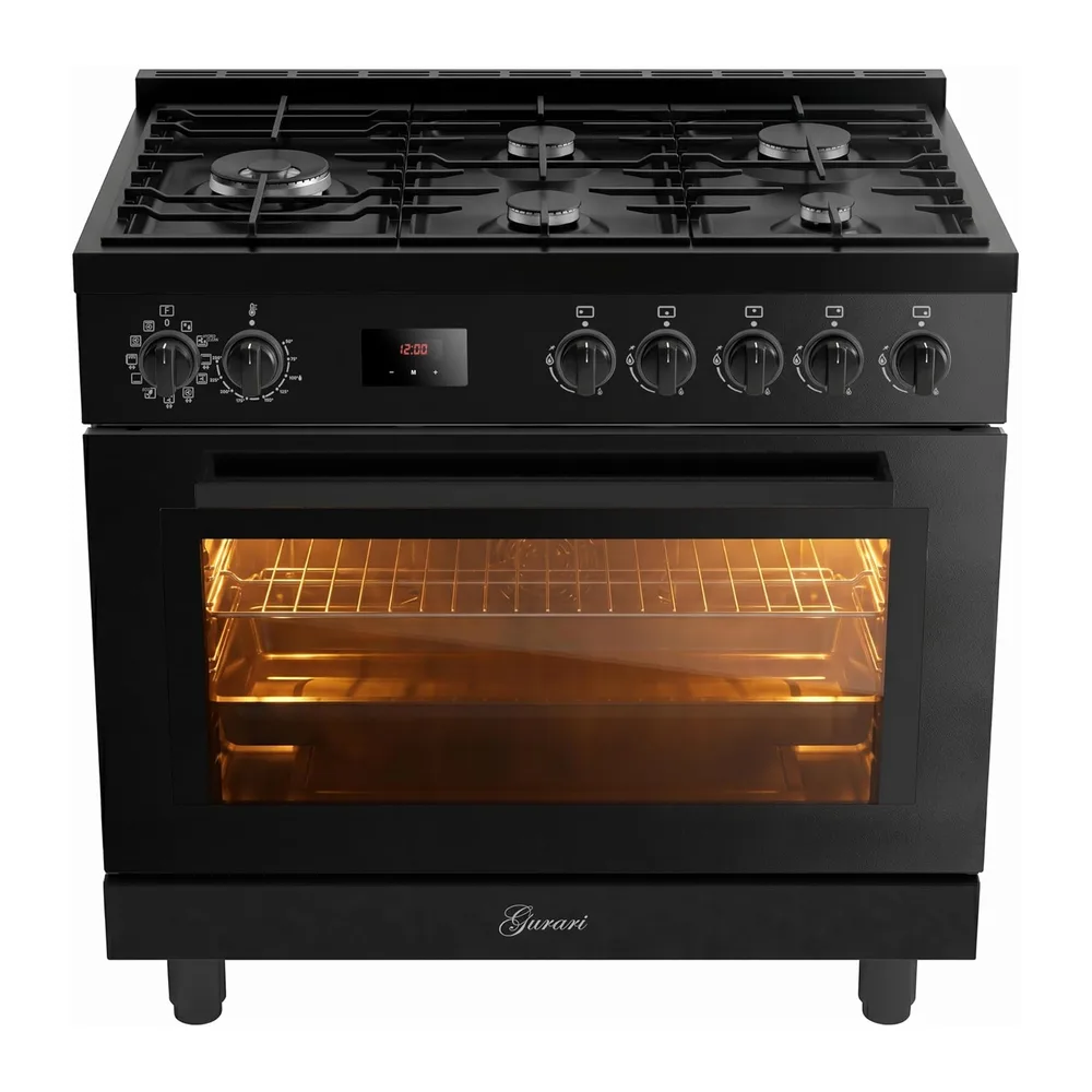 Gurari Gasherd 90 cm GCH E 818 BL • Gas Elektro Standherd Schwarz • 126L XXL Backofen mit Air Fry & Drehspieß — 5