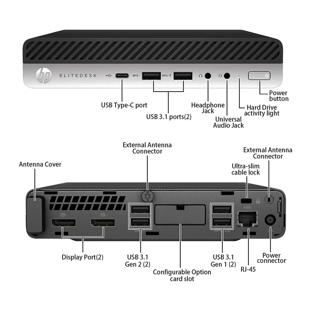 HP EliteDesk 800 G5 Mini Desktop-PC, Intel Core i5-9500T, 16GB RAM, 256GB SSD, WLAN, Bluetooth, US-Layout, — 4