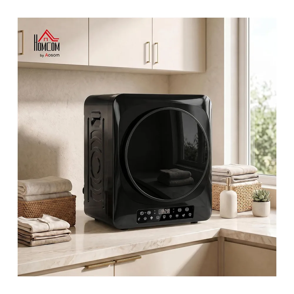 HOMCOM Wäschetrockner 5 kg Mini Ablufttrockner 9 Programmen 1000W Schwarz [Energieklasse G] — 2
