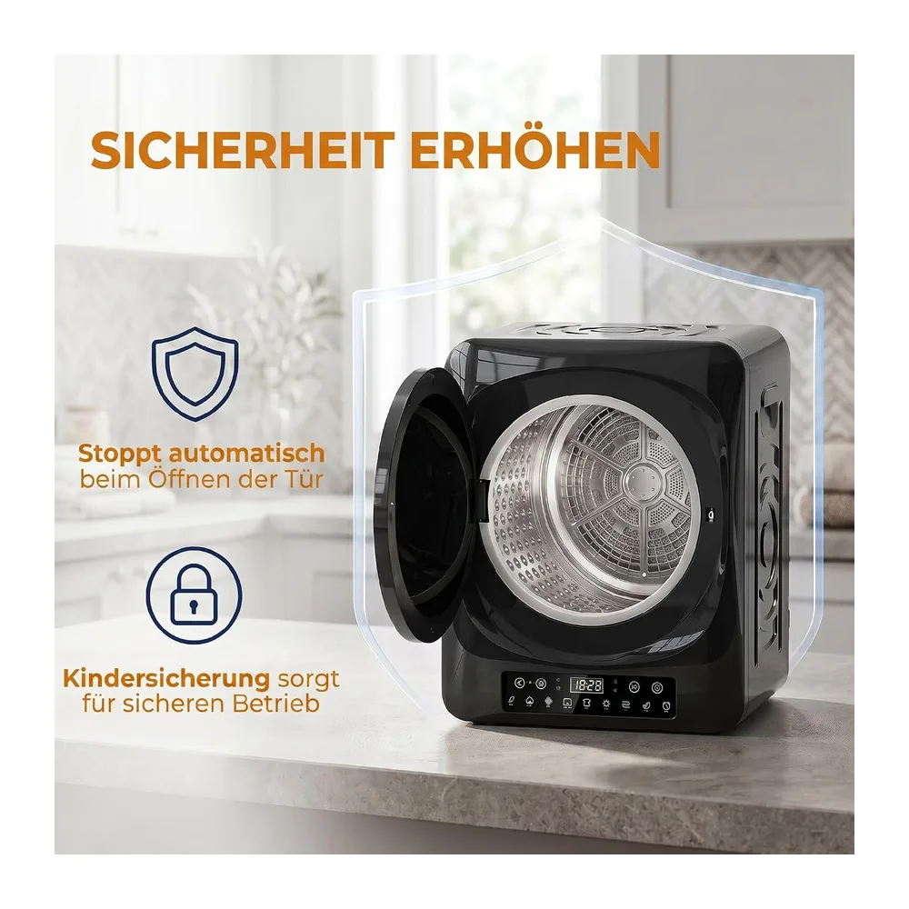 HOMCOM Wäschetrockner 5 kg Mini Ablufttrockner 9 Programmen 1000W Schwarz [Energieklasse G] — 6