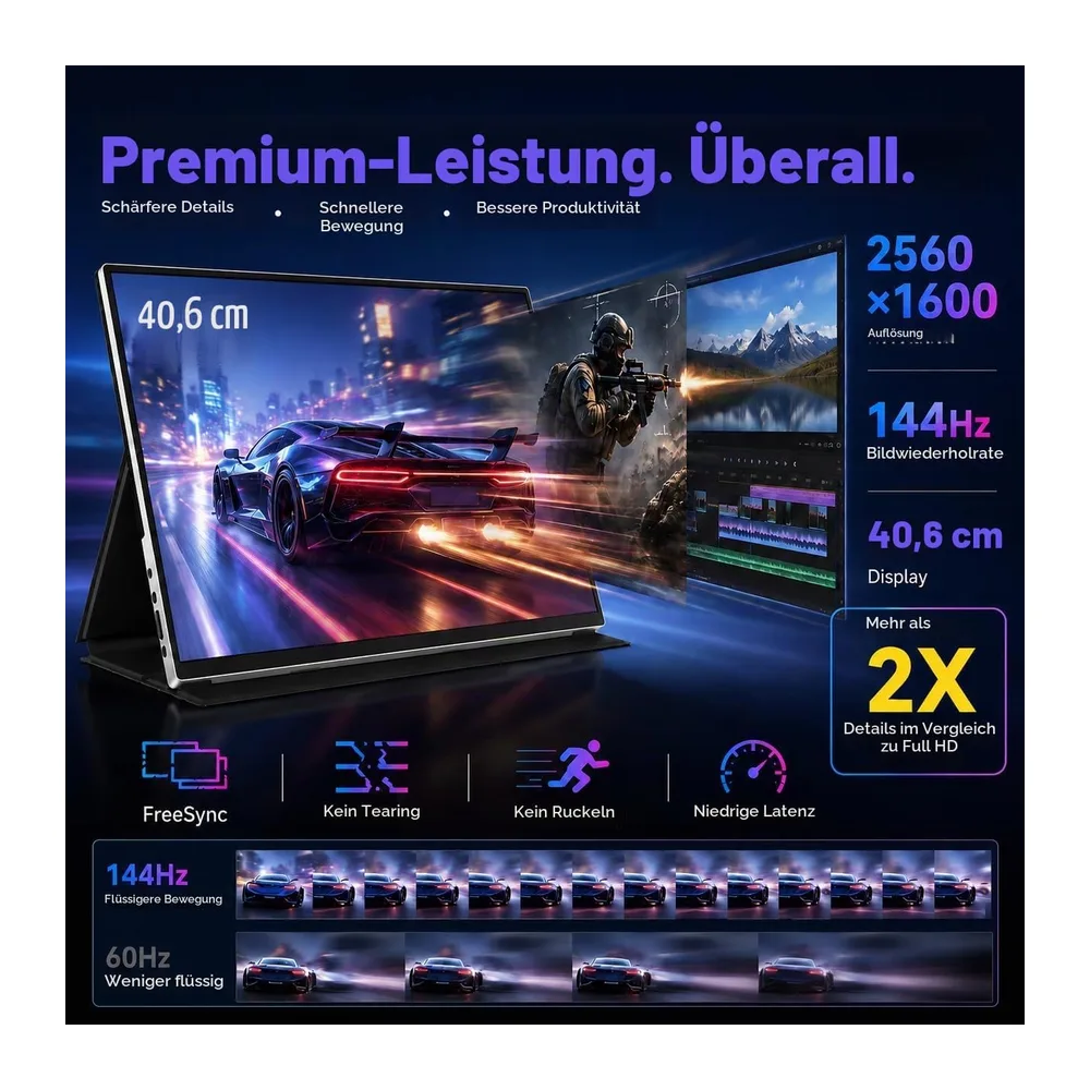 ALLIWAVA P16 Pro Tragbarer Monitor 16 Zoll 2.5K WQXGA (2560 x 1600) — 2