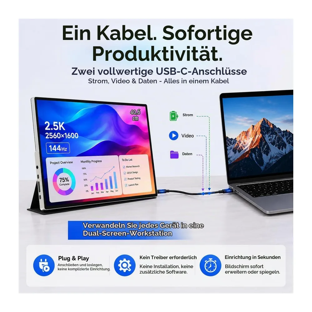 ALLIWAVA P16 Pro Tragbarer Monitor 16 Zoll 2.5K WQXGA (2560 x 1600) — 4