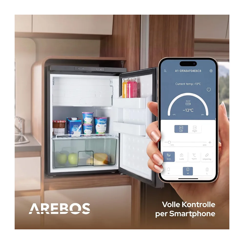 Arebos Wohnmobil Kompressor Kühlschrank 65L mit Gefrierfach — 6
