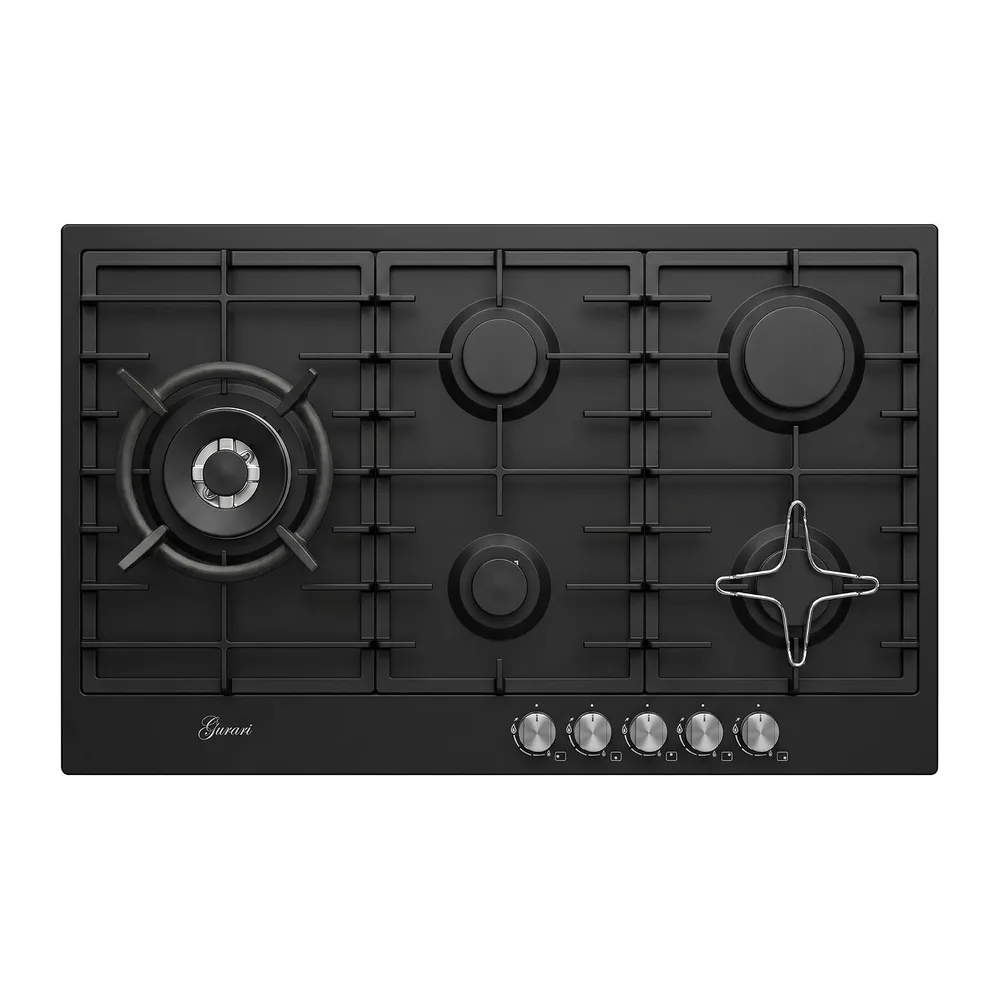 Gurari Gaskochfeld 90 cm GCH FB 905 BL • Autarkes Gas Kochfeld Schwarz Emaille • 5 Gasbrenner mit 4,0 kW WOK