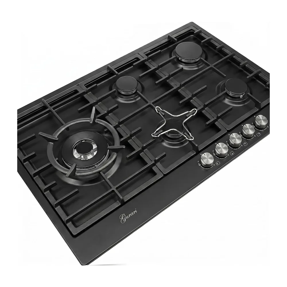 Gurari Gaskochfeld 90 cm GCH FB 905 BL • Autarkes Gas Kochfeld Schwarz Emaille • 5 Gasbrenner mit 4,0 kW WOK — 5