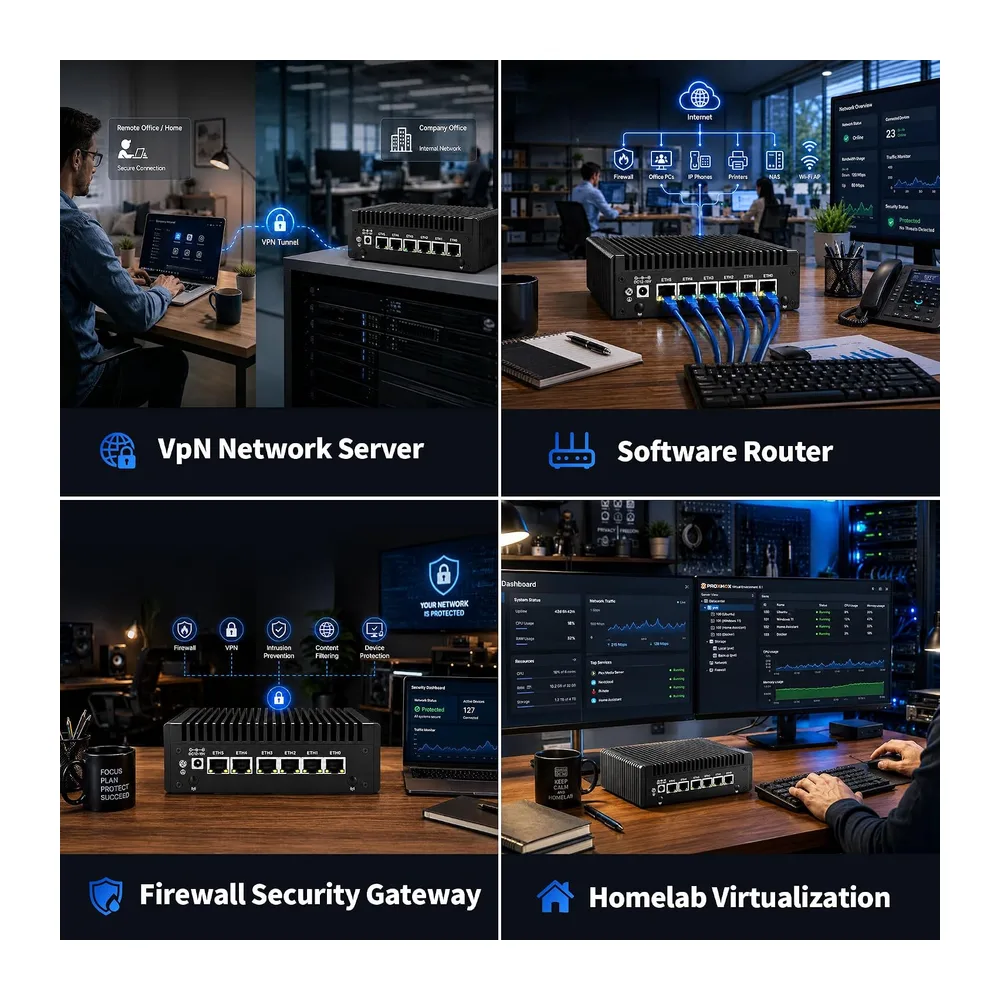 CWWK Mini PC Firewall Hardware, i3-8130U, 6 x 2.5GbE i226-V, Fanless Mini Computer Box, OPNsense Micro — 6