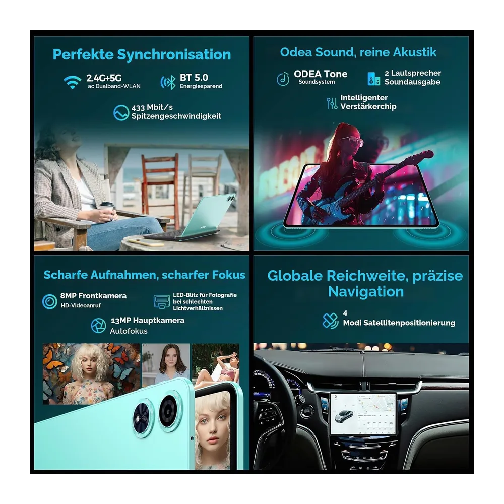 ODEA Tablet 12 Zoll 2K Display Android Tablets mit Stift und Hülle — 6