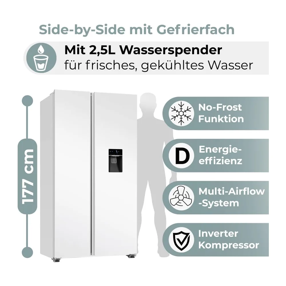 Bomann® Side by Side Kühlschrank | Wasserspender mit Tank | Energieklasse D | 177cm | NoFrost | 5 Jahre — 2
