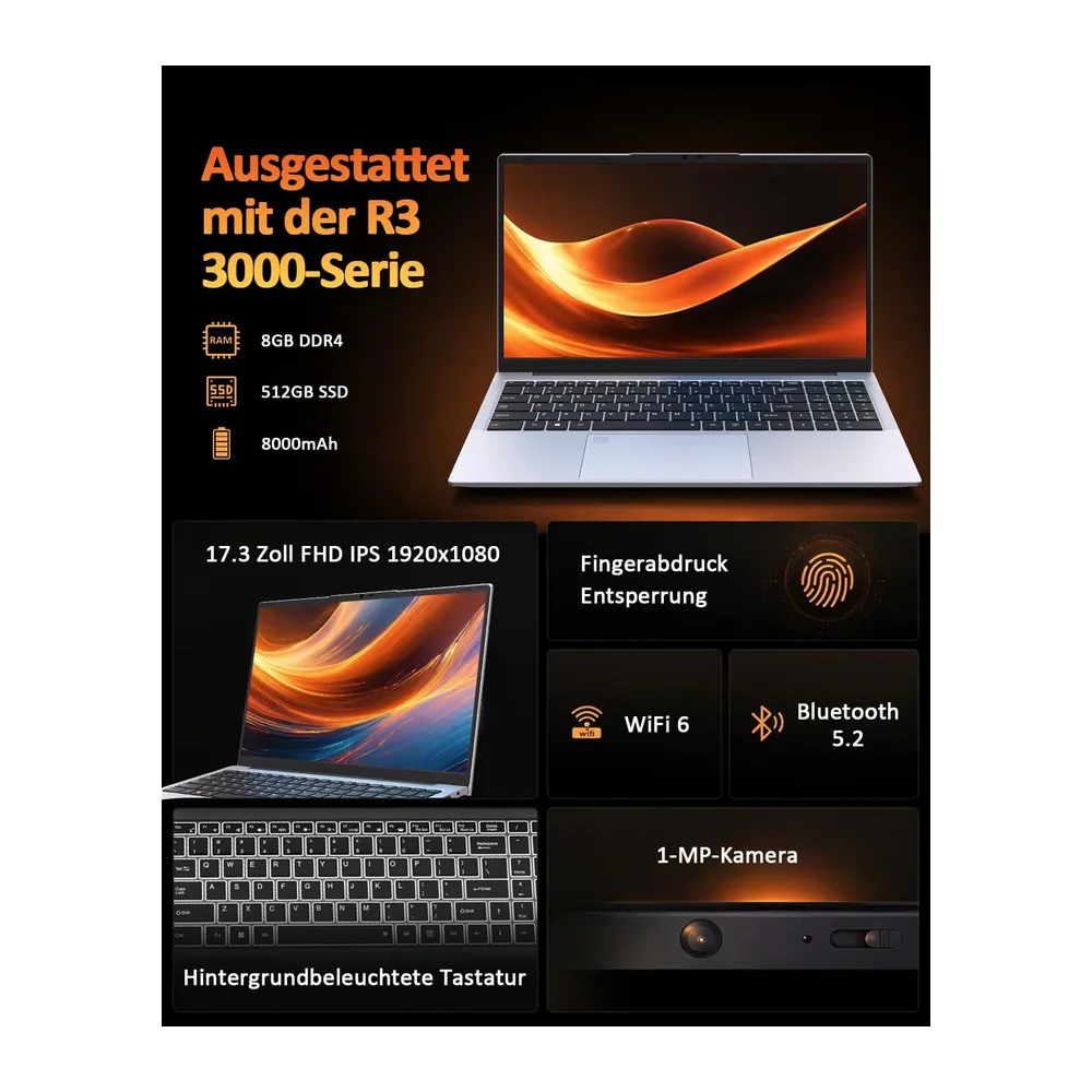 Molegar 2026 Laptop 17 Zoll Mit Deutscher Tastaturfolie|Lange Akkulaufzeit — 2