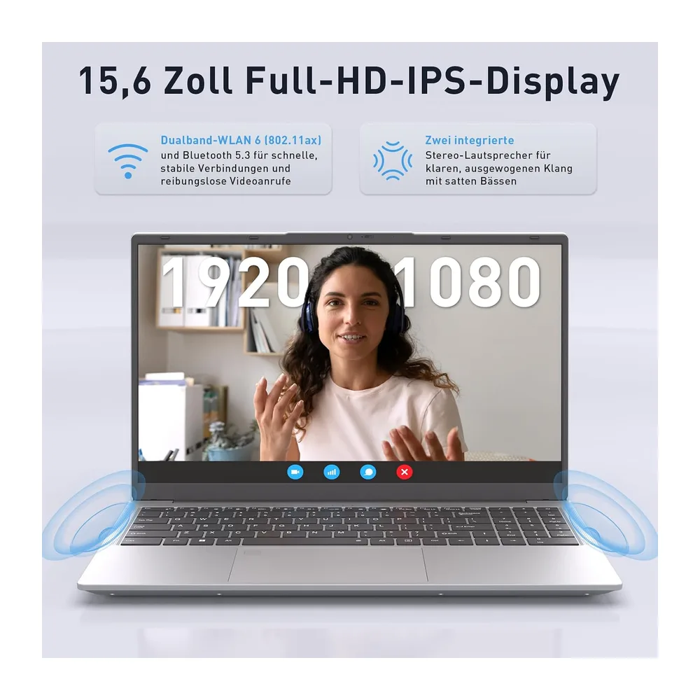 Auusda Laptop 15,6 Zoll Notebook, 16GB DDR4 RAM 512GB SSD, 3250C Prozessor, Fingerabdrucksensor, beleuchtete — 4