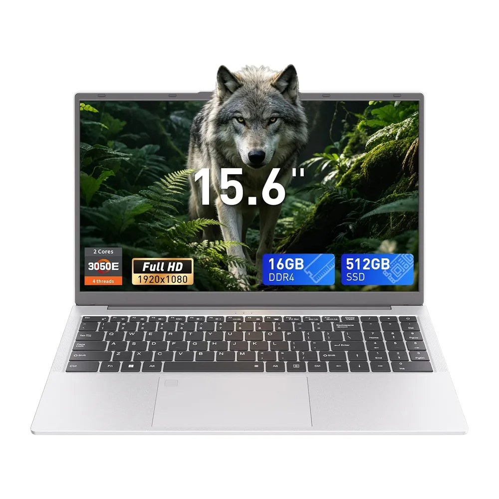 Auusda Laptop 15,6 Zoll Notebook, 16GB DDR4 RAM 512GB SSD, 3050E Prozessor, Fingerabdrucksensor, beleuchtete