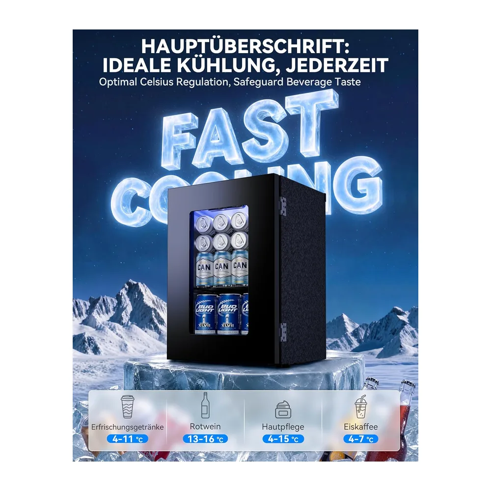 JUMMICO Getränkekühlschrank 18L Schwarz leise Kompressor 4-16°C [Energieklasse E] — 4