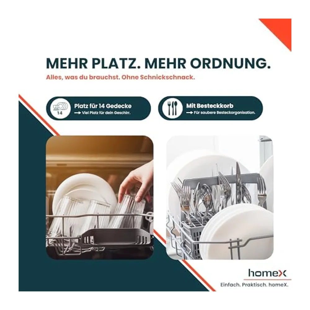 homeX DWSI601449E Geschirrspüler 60 cm Spülmaschine teilintegrierbar EEK E [Energieklasse E] — 6