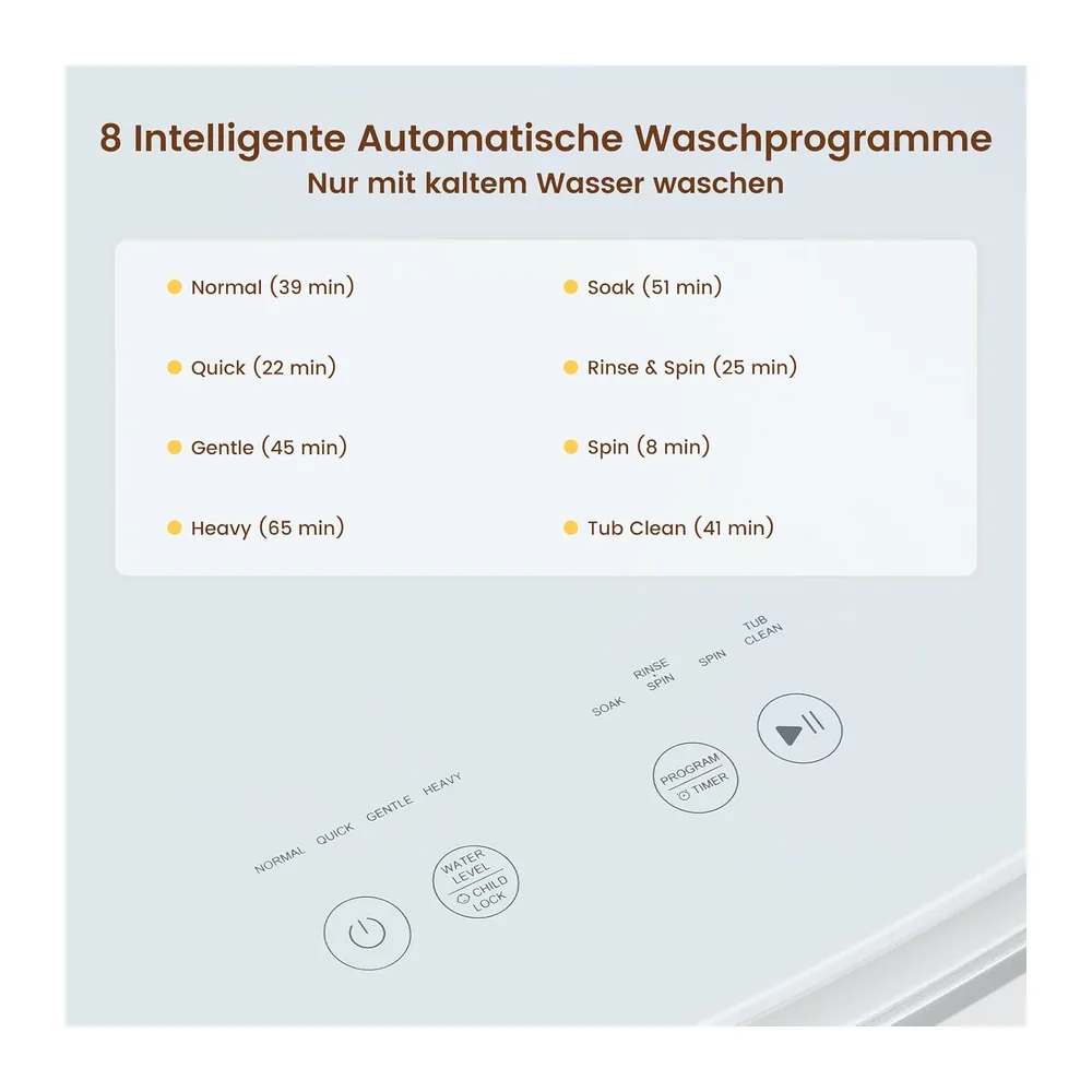 HAVA T01 Plus Mini Waschmaschine, 3 kg Fassungsvermögen, Ablaufpumpe [Energieklasse A] — 3
