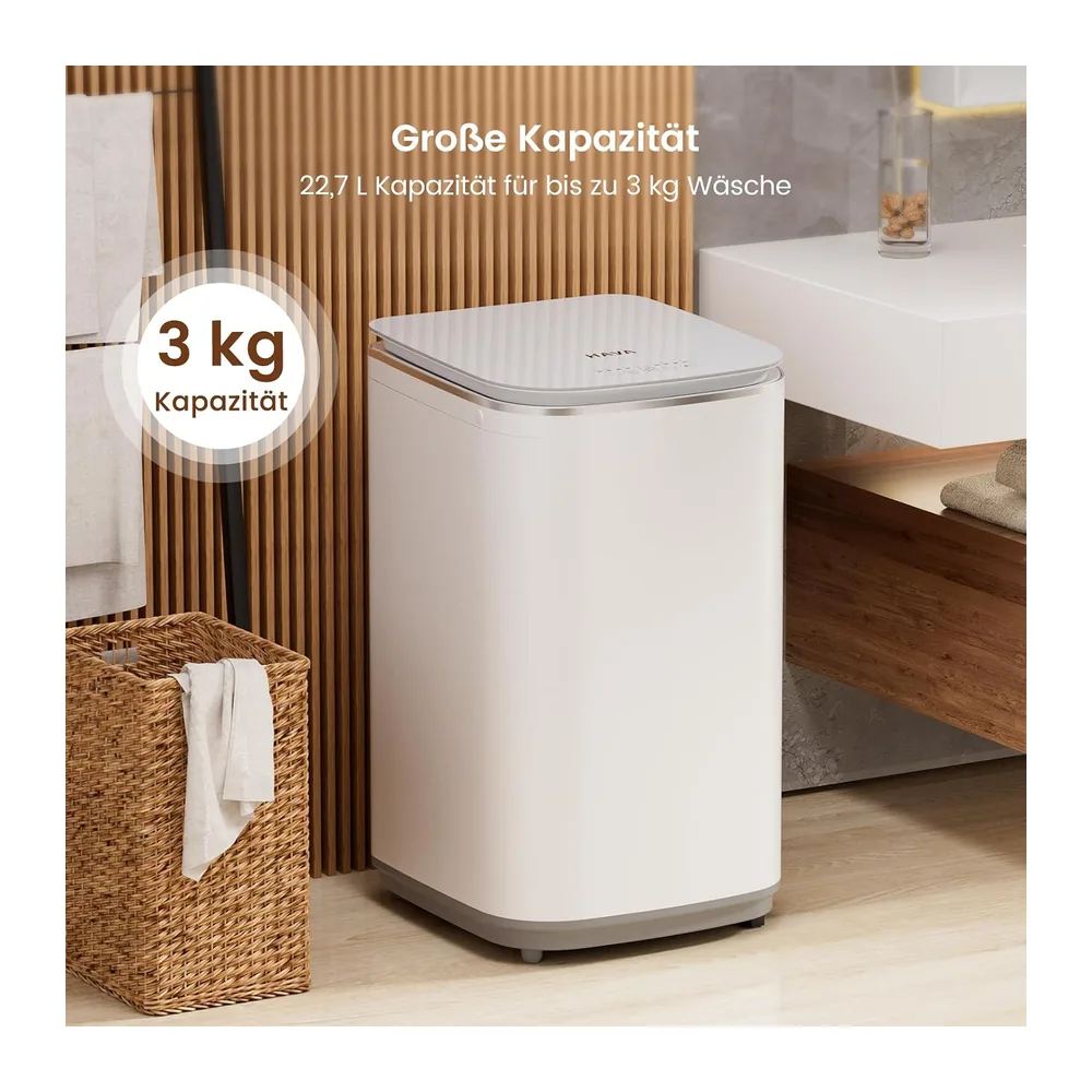 HAVA T01 Plus Mini Waschmaschine, 3 kg Fassungsvermögen, Ablaufpumpe [Energieklasse A] — 5