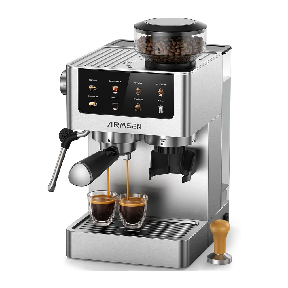 AIRMSEN 20 Bar Siebträgermaschine mit Kegelmahlwerk & Milchschäumer