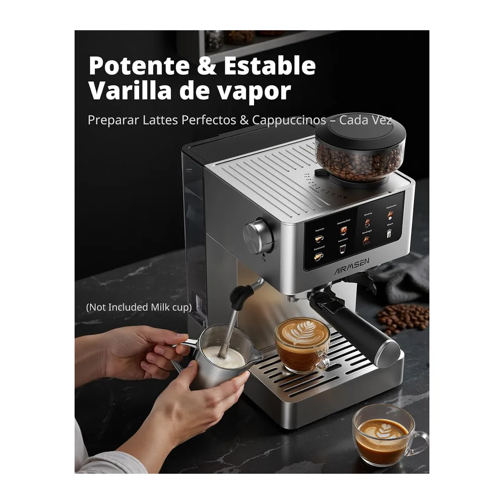 AIRMSEN 20 Bar Siebträgermaschine mit Kegelmahlwerk & Milchschäumer — 4