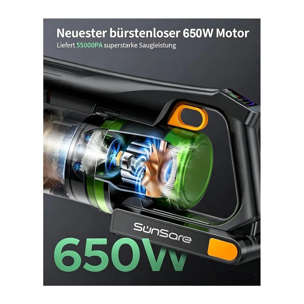 SunSare Akku Staubsauger Kabellos 70Min/650W/55000Pa — 2