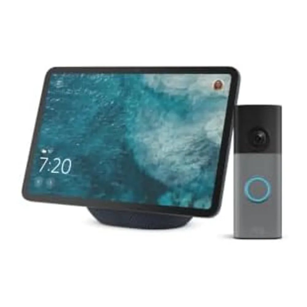 Amazon Echo Show 11 (neueste Gen.), Graphit + Ring Akku-Videotürklingel (neueste Gen.) | Besucher auf dem