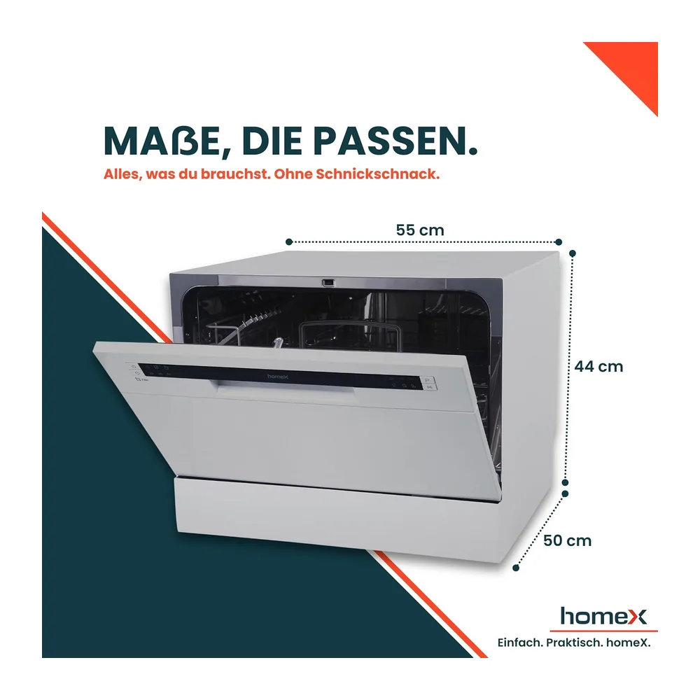 homeX GST6AD-S Tischgeschirrspüler Mini Geschirrspüler für 6 Maßgedecke [Energieklasse D] — 4