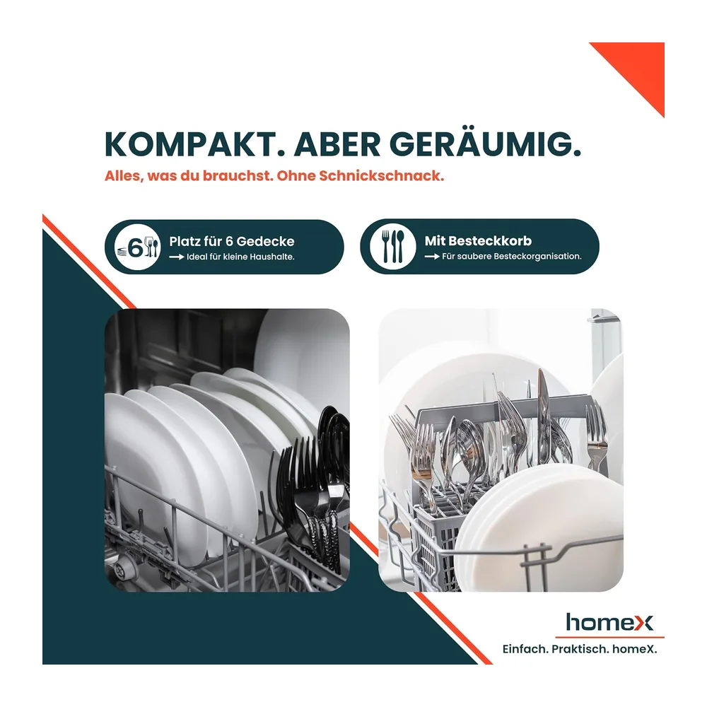 homeX GST6AD-S Tischgeschirrspüler Mini Geschirrspüler für 6 Maßgedecke [Energieklasse D] — 5