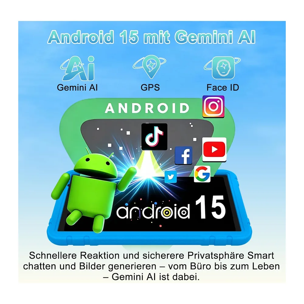 Kinder Tablet 10 zoll Android 15, 30 GB RAM + 2TB TF, Gemini AI, GMS - Blau — 3
