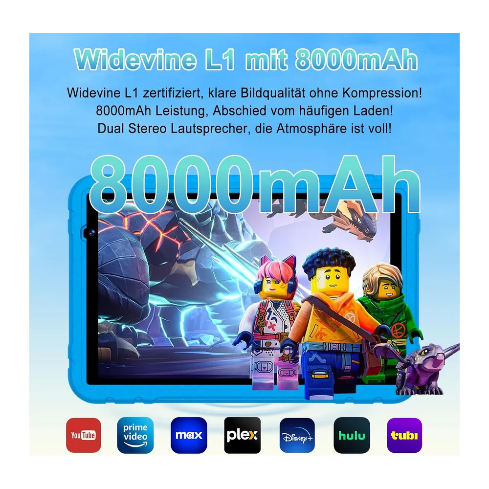 Kinder Tablet 10 zoll Android 15, 30 GB RAM + 2TB TF, Gemini AI, GMS - Blau — 6