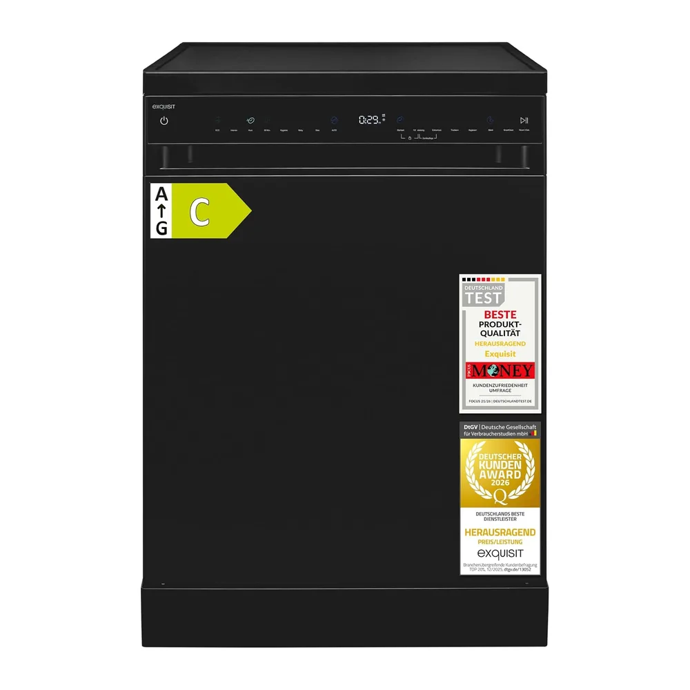 Exquisit Geschirrspüler 16 Maßgedecke, Schwarz [Energieklasse C]