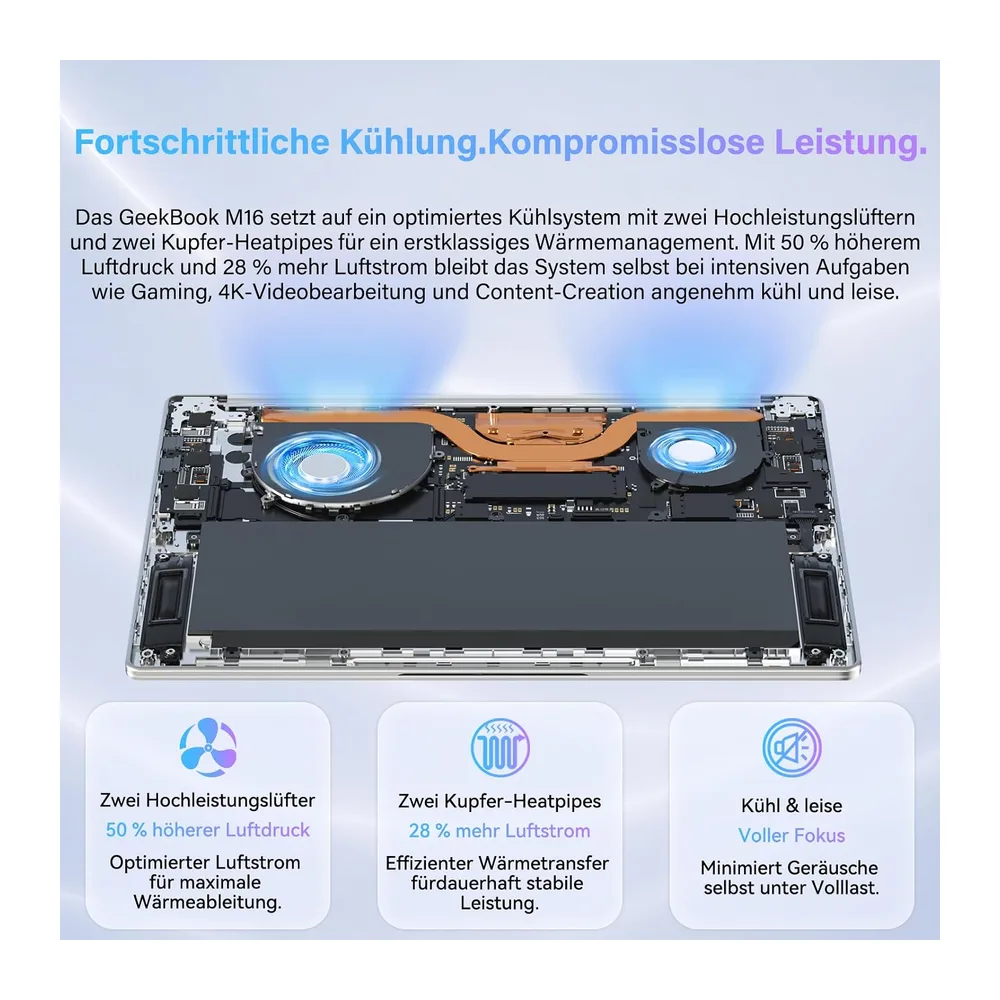 GEEKOM GeekBook M16 Laptop, bis zu 24h, 55W Dauerleistung, Ultra 9 Notebook — 4